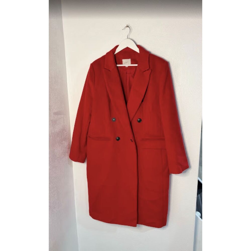 LOFT Red Double Breasted Long Coat Blazer XL